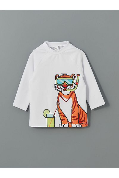 LC Waikiki LCW Kids Λευκό εμπριμέ Αγόρια Μαγιό Μπλουζάκι