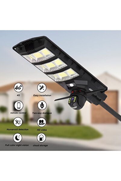 gaman Solar Sokak Lambası Montaj Direkli + Solar 4G Ptz Kamera 360° 450W Sim ...