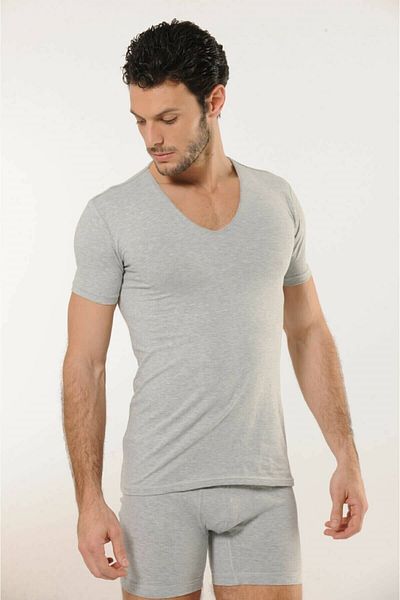 Hmd Μπλουζάκι 713 Deep V-Neck με κοντό μανίκι Lycra - Γκρι