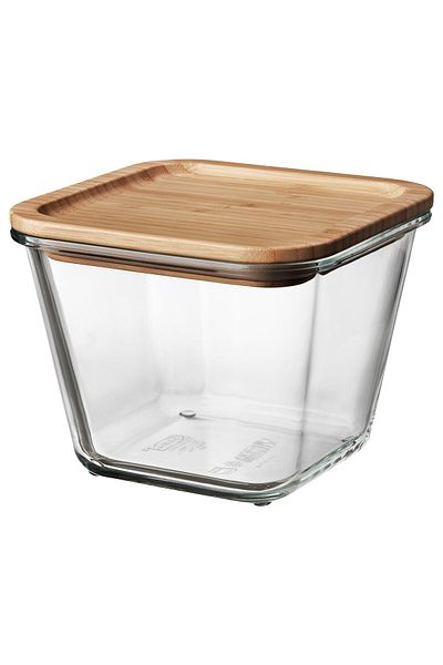 erorex Food container with lid, square glass/bamboo, 1.2 l