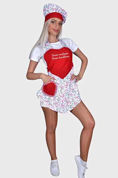 Üniformanya İsim Hediyeli Önlük Kep Takım Mutfak Önlüğü Kadın Aşçı Önlüğü Şef...