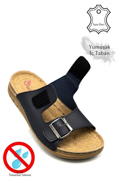 sermoda Ανδρικές παντόφλες με διπλή ταινία με Velcro και πόρπη ελαφριά σόλα από συνθετικό δέρμα Navy Blue
