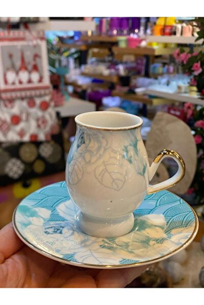 ÇIRPAN EV MAVİ ÇİÇEK DESENLİ 6 KİŞİLİK TÜRK KAHVESİ FİNCANI