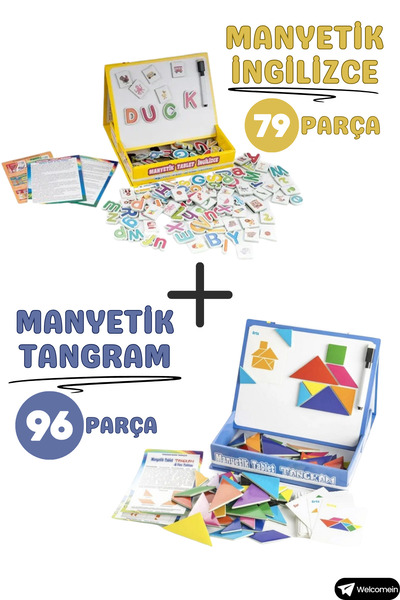 welcomein Oyuncak Manyetik 79 Parça Tabletli İngilizce Seti ve Manyetik Table...