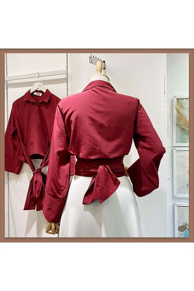 Faya Boutique Cămașă din popelin cu curea de marcă Burgundy