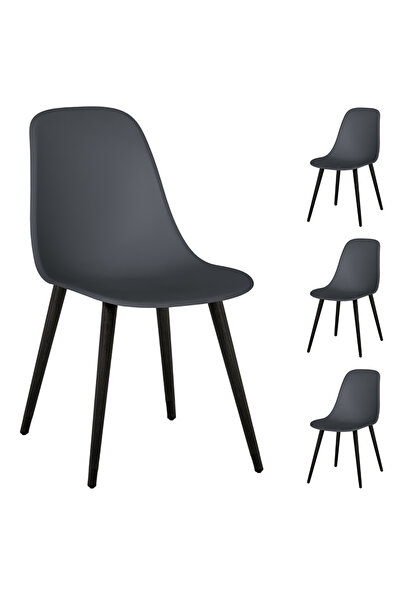 Estelia Abant Sandalye Antrasit Gri Ahşap Siyah Ayaklı 4li Takım