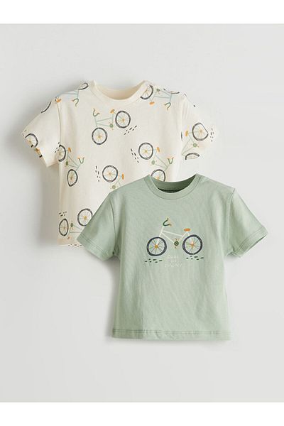 LC Waikiki Crew Neck Short Sleeve Printed Baby Boy T-Shirt, Pack of 2