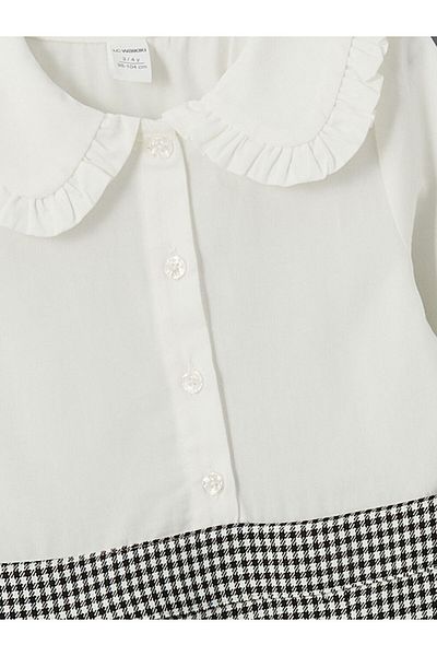 LC Waikiki Lcw Kids Ecru Cotton Plaid Print Girls' Dress
