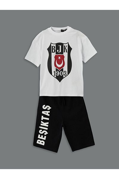 LC Waikiki Lcw Kids White Beşiktaş Printed Boys' T-Shirt and Shorts Pack of 2