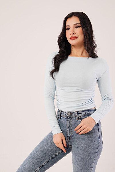 Hipo Trend Μπλούζα Baby Blue με φαρδύ γιακά με στο πλάι