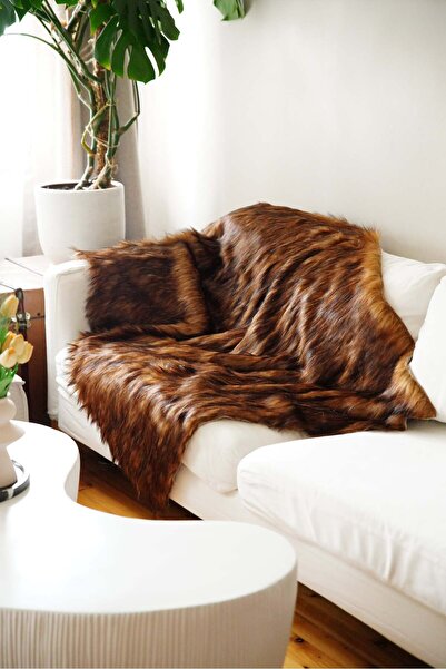 sevaradekor Plush Cover Non-Slip Sofa Cover Tibetan Sofa Cover 150 X 100 Brown Walnut