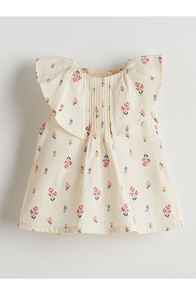 LC Waikiki Lcw Baby Ecru Crew Neck Floral Baby Girl Blouse and Shorts 2Pcs