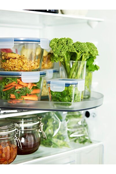 erorex Food container with lid, square/glass, 180 ml