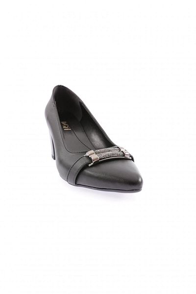 DGN Black Silver Stone Pointed Toe Heeled Shoes - Laser 7282328