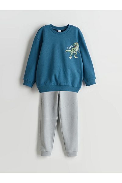 LC Waikiki Lcw Baby Petrol Crew Neck Printed Baby Boy Sweatshirt and Sweatpants Set of 2