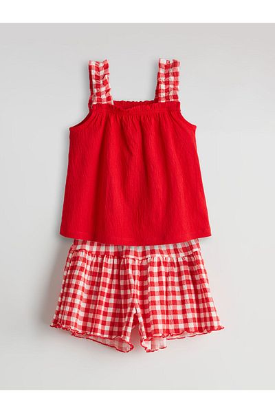 LC Waikiki New Season Plaid Girls Blouse and Shorts Set of 2 - S5Ey95Z1