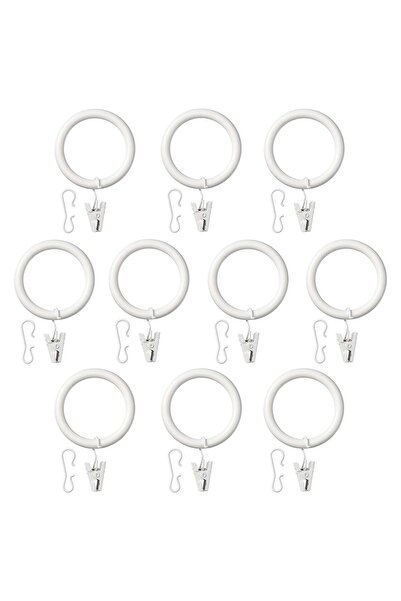 erorex حلقة ستارة مع مشبك وخطاف، أبيض، 38 مم