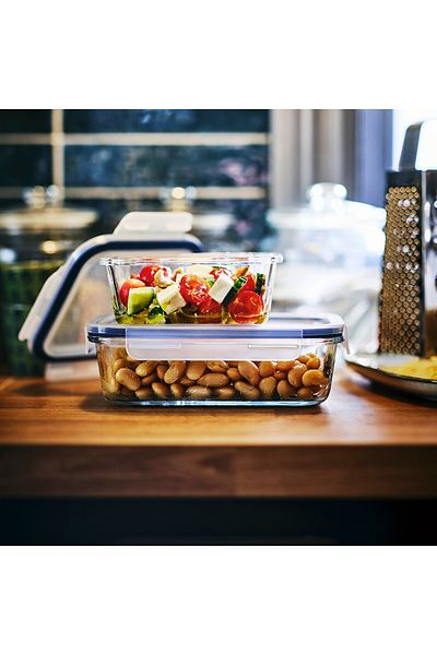 erorex Food container with lid, rectangular glass/plastic, 1.0 l
