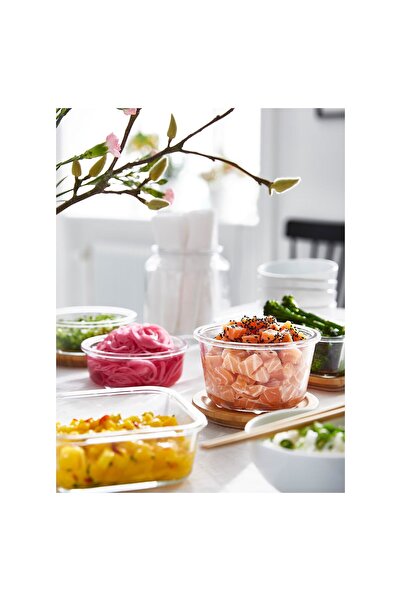 erorex Food container with lid, round glass/bamboo, 600 ml