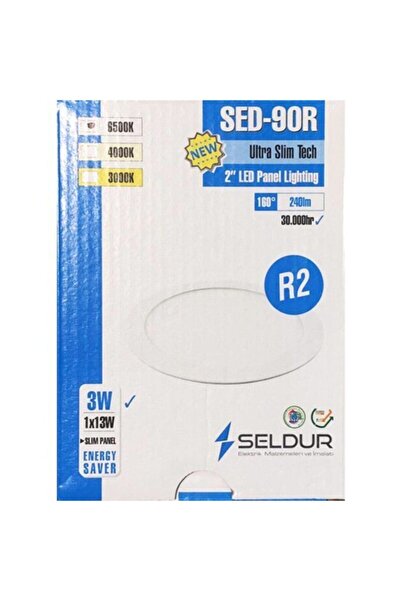 SELDUR 3 W Ultra Slim Sıva Altı Led Panel Beyaz Işık