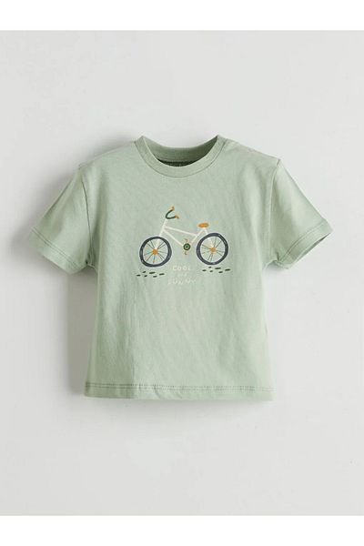 LC Waikiki Lcw Baby Green Crew Neck Short Sleeve Printed Baby Boy T-Shirt Pack of 2
