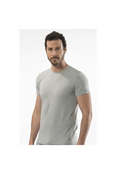 Cacharel 1307 Мъжка тениска с къс ръкав и обло деколте - сиво меланж