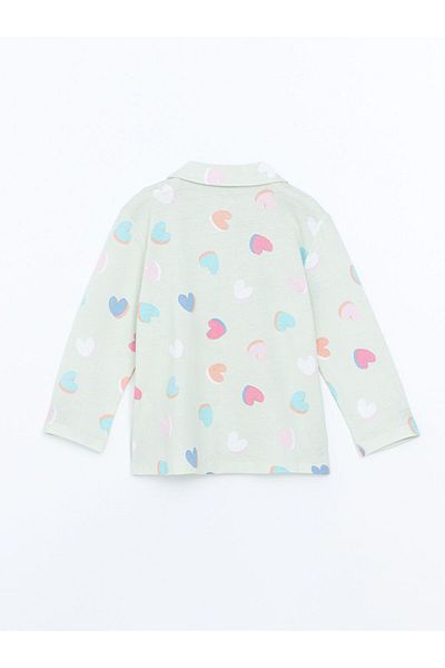 LC Waikiki Lcw Kids Green Resort Collar Printed Girls' Sleepwear Top
