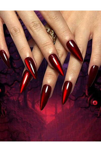 Sibelon Cat Eyes Kedi Gözü Efeckt Kırmızı Takma Tırnak 12 Adet