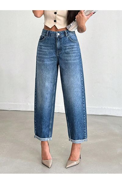 Polo State Pantaloni de damă albaștri până la gleznă Mom Fit