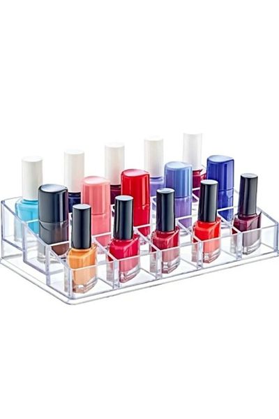 Dükkanönü 15 Compartments Nail Polish Organizer with Stand 15 Compartments Makeup Organizer Nail Polish Box