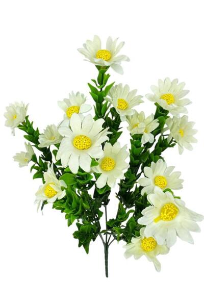 Nettenevime Yapay Çiçek Beyaz Papatya 5 Dallı Plastik Dekoratif Yapay Bitki