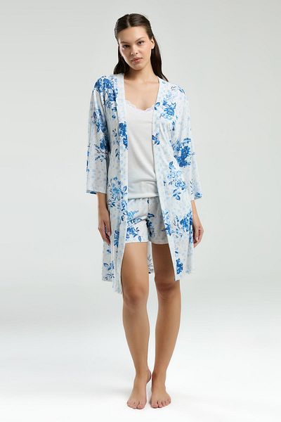 Pierre Cardin Set 3 piese pentru femei, maiou alb cu bretele, pantaloni scurți cu flori Set rochie florală