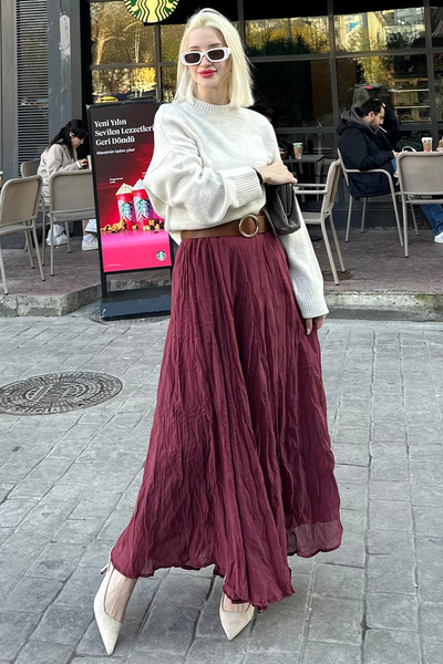 Neşeli Butik kadın crash yüksek bel kırışık saten etek NBGK001