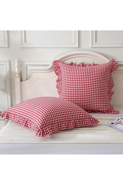Hobizer Textile Mother's Day Frilly Petite Checkered Red Checkered Bohemian Throw Pillow Cover 50X50