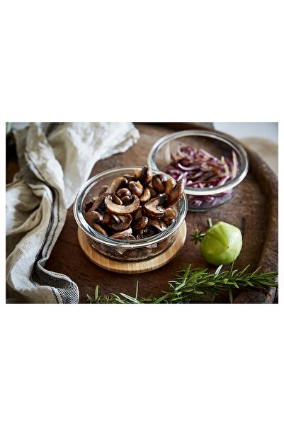 erorex Food container with lid, round glass/bamboo, 400 ml