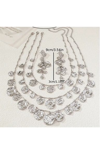 mos&more 3 Pieces Sterling Silver Women Necklace Earrings Set
