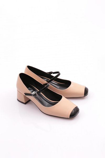 DGN Blunt Toe Belt Detailed Women's Shoes Beige 3624535