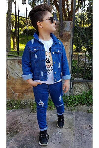 Burçak Butik Boy's Denim Pants / Denim Jacket / Single Jersey Badi 3-Piece Se...