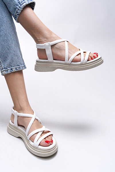 Riccon Γυναικεία πέδιλα λευκού δέρματος Xyrlaema 0012206