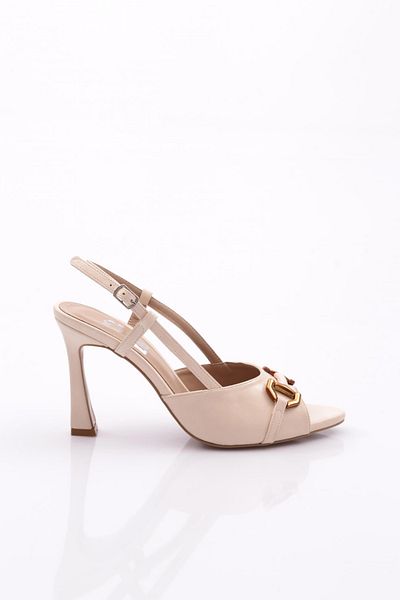 DGN Rochie de seara de dama bej cu toc - Accesoriu metalic 7864535