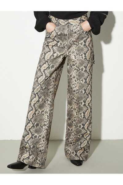 ozze butik بنطلون قطني منقوش سادة للنساء