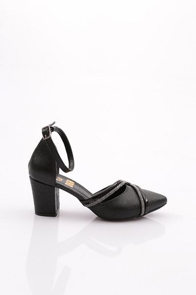 DGN Dg Women's Stone Decorated Ankle Strap Heeled Shoes Black Nova 217552328