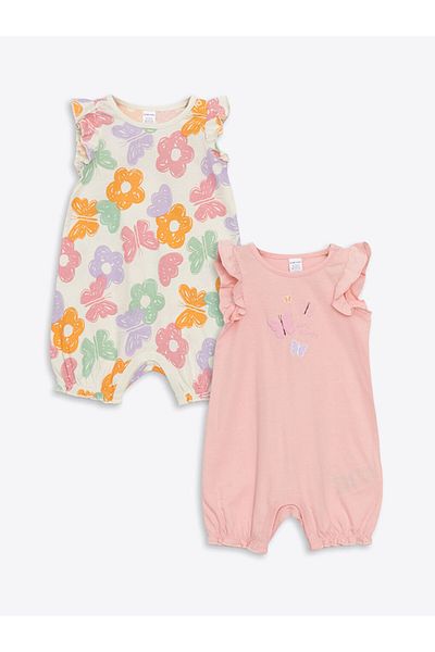 LC Waikiki Lcw Baby Pink Ruffled Baby Girl Snap Jumpsuit Set of 2