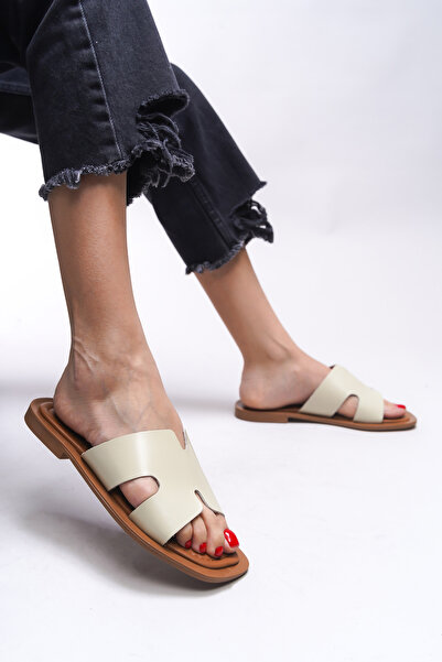 Riccon Seltheris Beige Women's Slippers - Genuine Leather 00120500