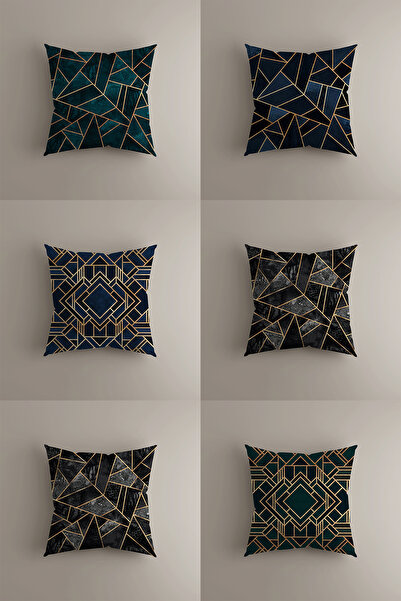 LadiesHome Set de huse pentru perne cu model geometric auriu, 43x43 cm, cu do...