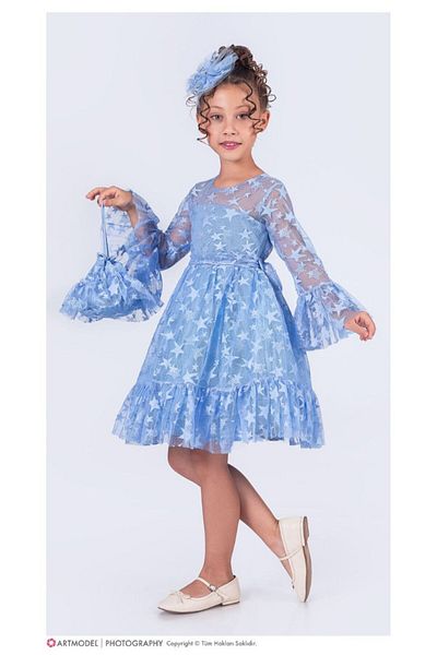 ABİYEKİDS Model cu stele - Rochie de seara pentru copii cu catarama, rochie de spectacol de absolvire pentru 6/14 ani ABY204
