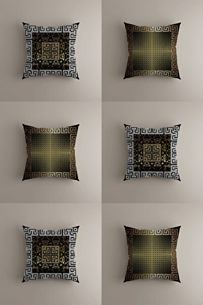 LadiesHome مجموعة أغطية وسائد فاخرة بزخارف هندسية - أسود وذهبي وفضي (6 قطع)