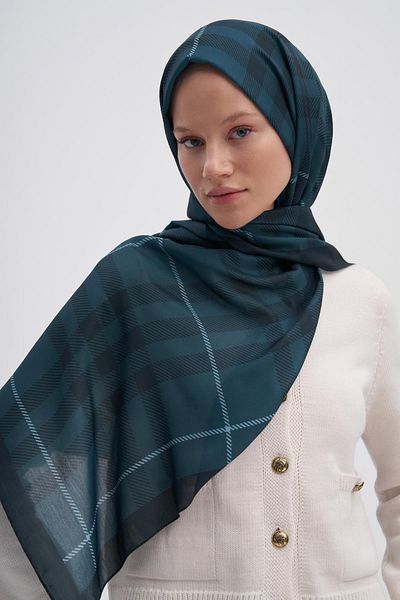 carell Petrol Blue Echo Cotton Shawl - Cuadros Design