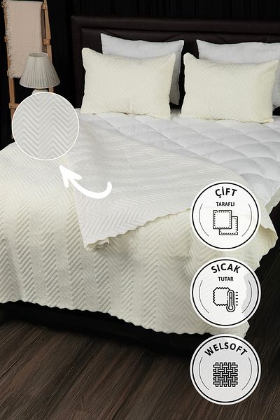 FAVORA Liena Wellsoft Double-Sided 4-Season Double Bedspread - Cream