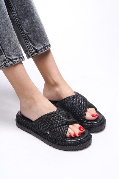 Riccon Γυναικείες παντόφλες Civrurth Black Straw - 0012610